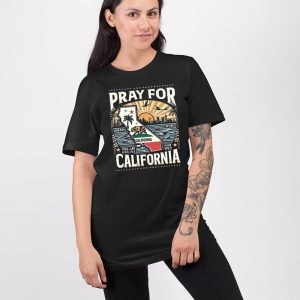 Womens Pray For California Printed V Neck T Shirt 5