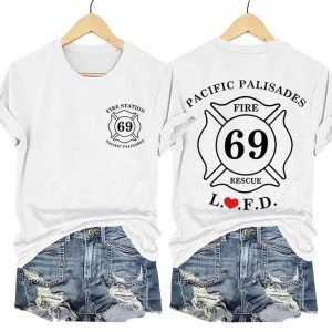 Retro LAFD Fire Station 69 Pacific Palisades Print T Shirt 3