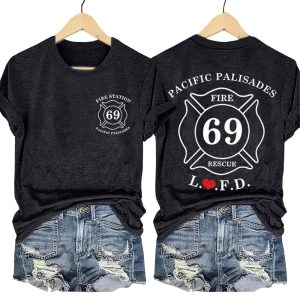 Retro LAFD Fire Station 69 Pacific Palisades Print T Shirt 2