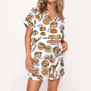 Cat Bread Satin Pajama Set