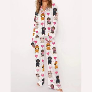 Dachshund Cute Dog Valentines Day Pajama Set1