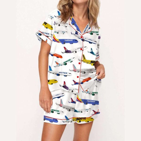 Airline Aircraft Satin Pajama Set For Women