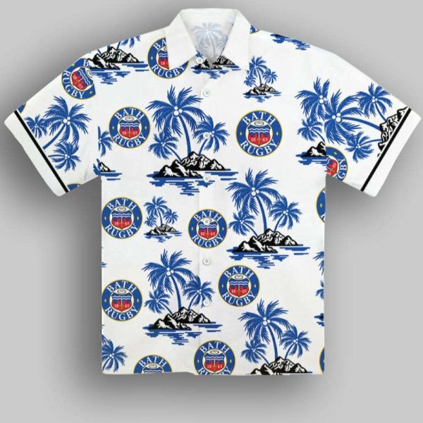 Bath Rugby Premiership Rugby Tropical Tree Custom Name Hawaiian Shirt