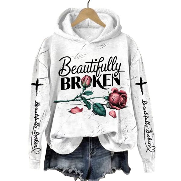 Beautifully Broken Country Music Print Hooded Sweatshirt