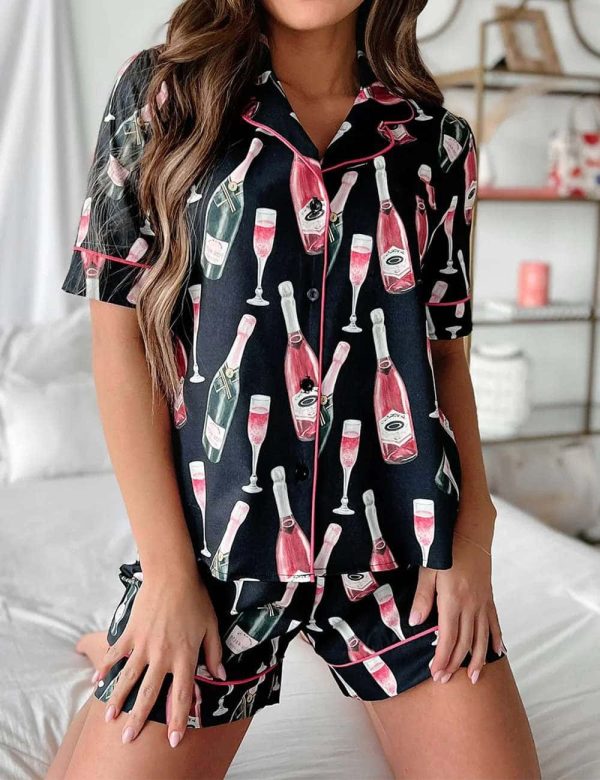 Black Champagne Short Sleeve Pajama Set