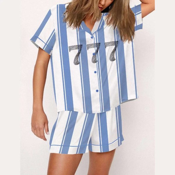 Blue And White Striped 777 Soccer-Style Pajama Set