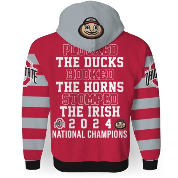 Buckeyes Plucked The Ducks Hooked The Hooked Stomped The Irish 2024 National Champions 3D Hoodie