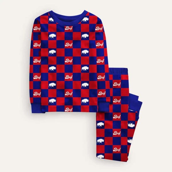 Buffalo Football Checkered Pattern Print Pajama Set