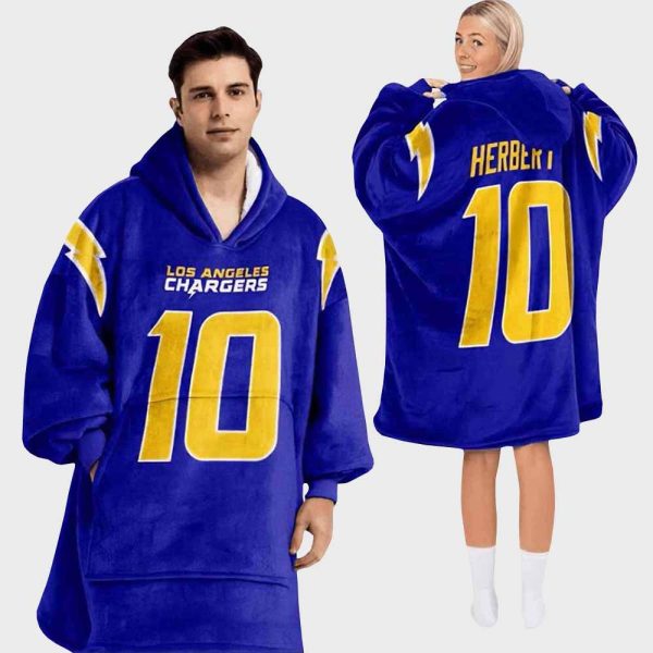 Chargers Herbert 10 Football Blanket Hoodie