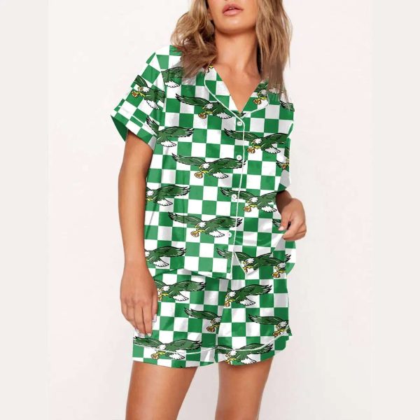 Checkerboard Eagles Print Pajama Set