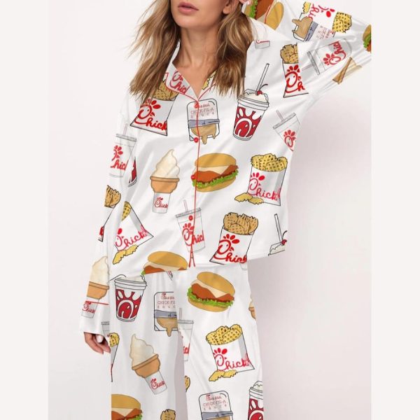 Chicken Nuggets Fast Food Satin Pajama Set