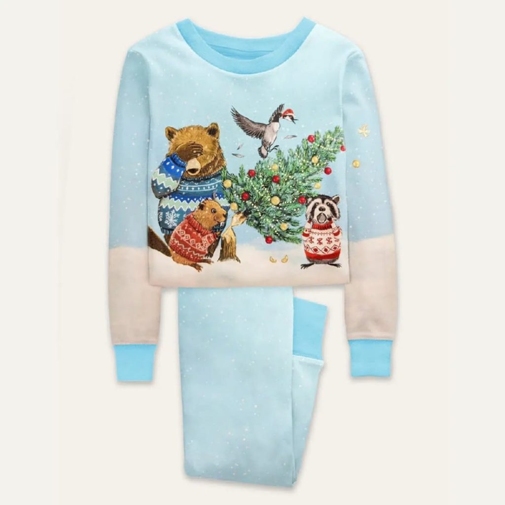 Christmas Tree Animal Art Print Pajama Set