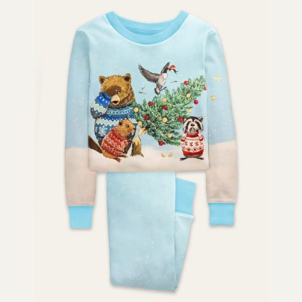 Christmas Tree Animal Art Print Pajama Set