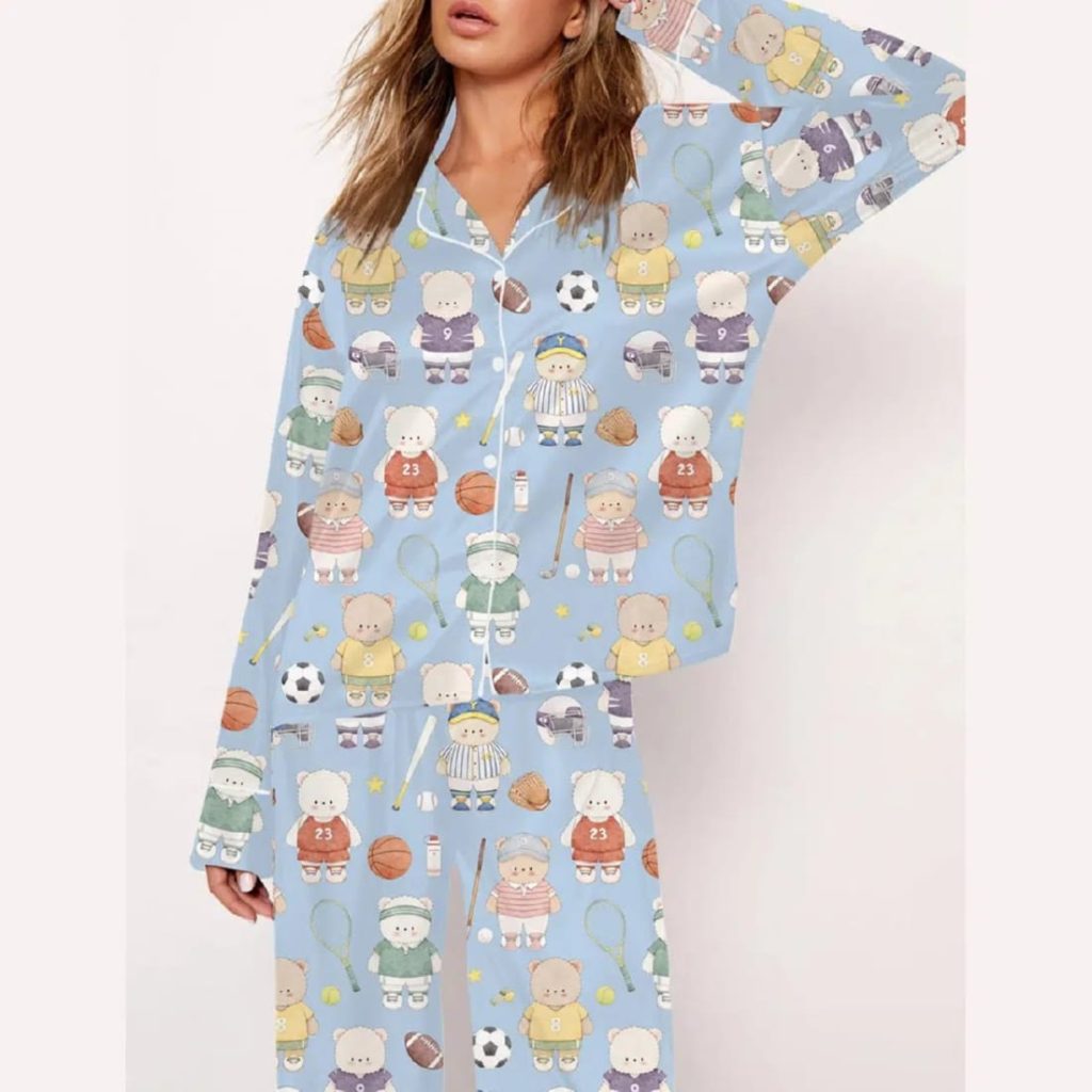 Cute Bear Sports Football Art Print Pajama Set