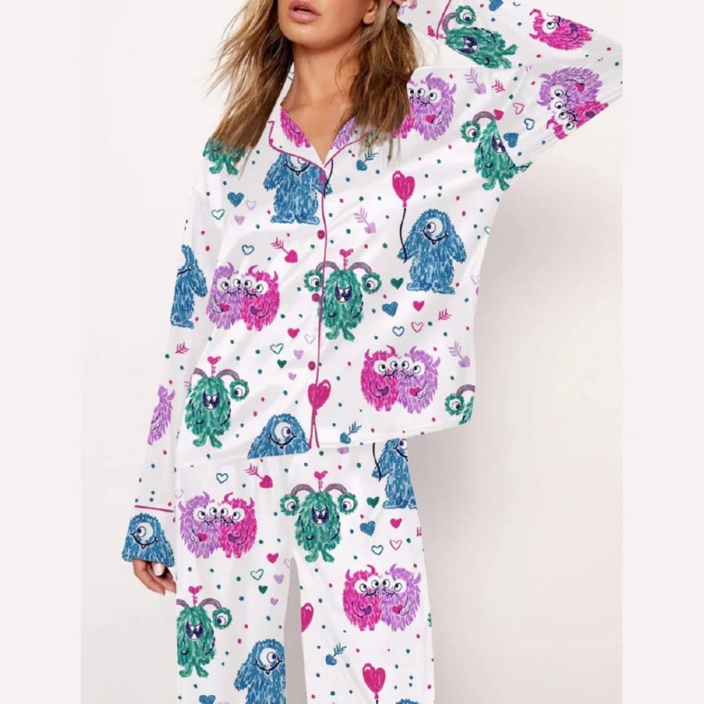 Cute Monster Heart Valentine's Day Gift Art Print Pajama Set