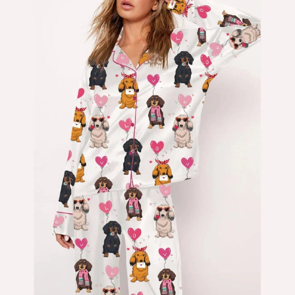 Dachshund Cute Dog Valentines Day Pajama Set