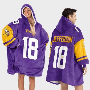 Vikings Jefferson 18 Football Unisex Blanket Hoodie 2