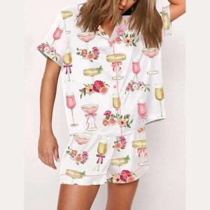 Valentine Petals And Prosecco Watercolor Pajama Set