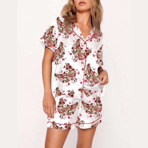 Floral Chicken Valentine Print Pajama Set