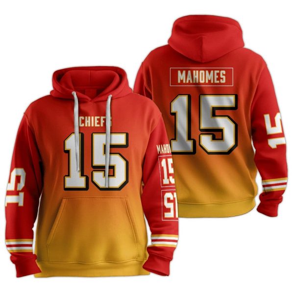 Gradient Mahomes 15 Kansas City Football Unisex Hoodie