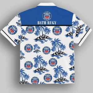 Bath Rugby Premiership Rugby Tropical Tree Custom Name Hawaiian Shirt2