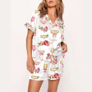 Valentine Petals And Prosecco Watercolor Pajama Set1