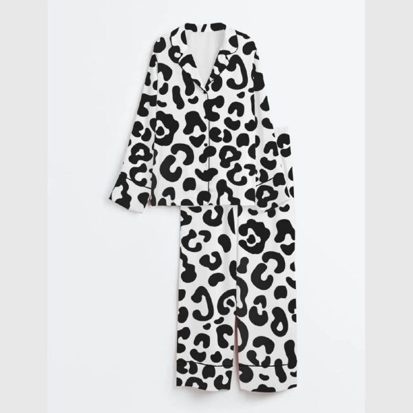 Leopard Color Block Satin Pajama Set