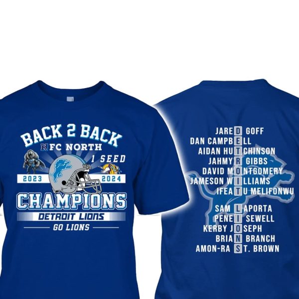 Lions Back 2 Back NFC North 2024 Champions Shirt