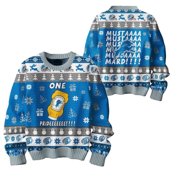 Lions One Pride Mustard Ugly Christmas Sweater