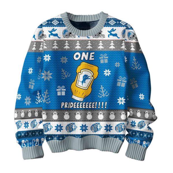 Lions One Pride Mustard Ugly Christmas Sweater