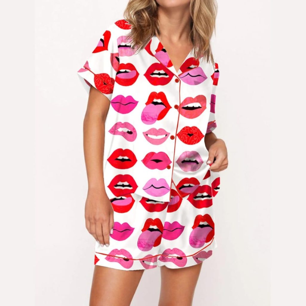 Lips Of Love Satin Pajama Set