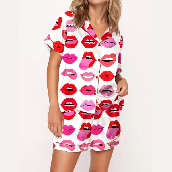 Lips Of Love Satin Pajama Set