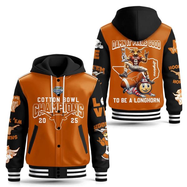 Longhorn Cotton Bowl Champions 2025 Hooded Baseball Jacket