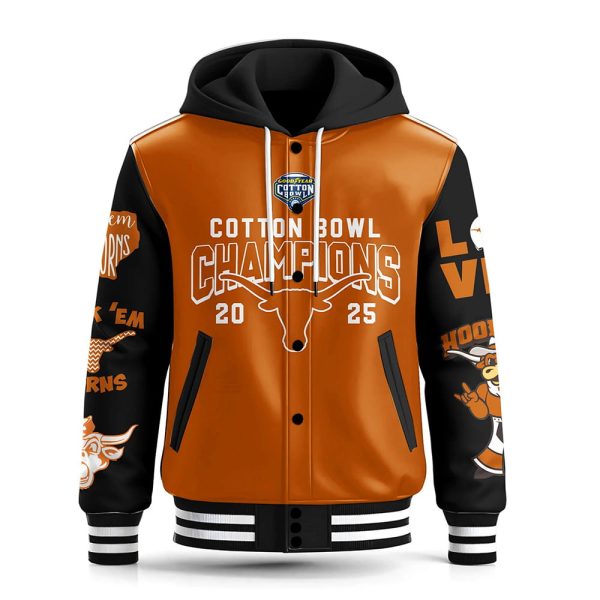 Longhorn Cotton Bowl Champions 2025 Hooded Baseball Jacket