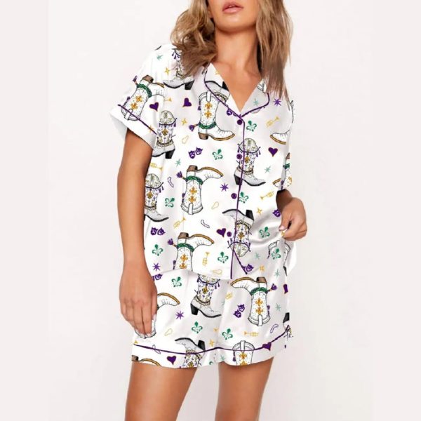 Mardi Gras Cowboy Boot Print Pajama Set