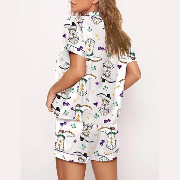 Mardi Gras Cowboy Boot Print Pajama Set