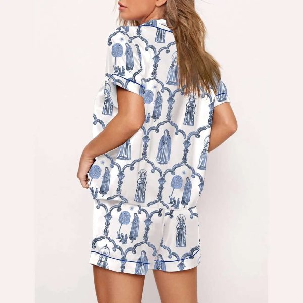 Mary Apparition Catholic Blue & White Pajama Set