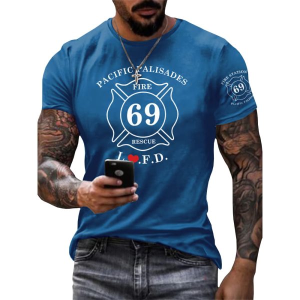 Men’s Retro LAFD Fire Station 69 Pacific Palisades Print T-Shirt