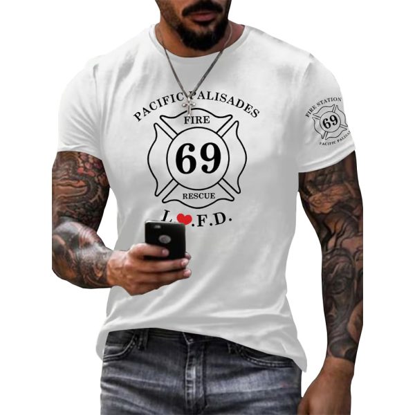 Men’s Retro LAFD Fire Station 69 Pacific Palisades Print T-Shirt