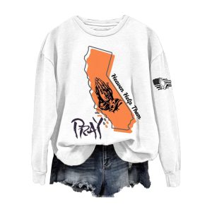 Womens Pray for Los Angeles Heaven Help Them Printed Round Neck Sweatshirt 1