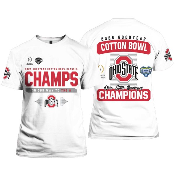 Ohio State Football 2025 Cotton Bowl Champions Premium Edition White 3D Shirt