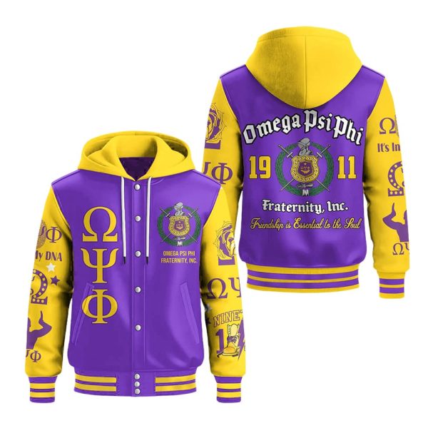 Omega Psi Phi Fraternity Hooded Baseball Jacket