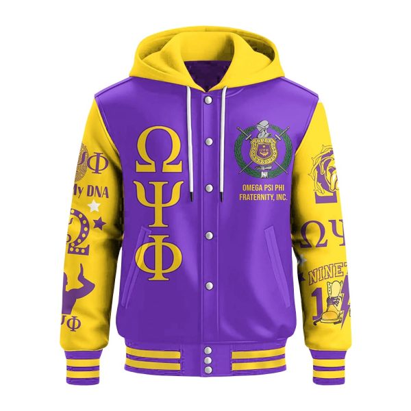 Omega Psi Phi Fraternity Hooded Baseball Jacket