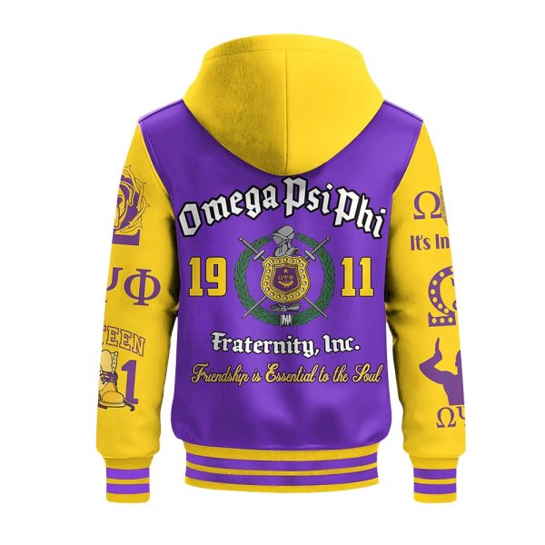 Omega Psi Phi Fraternity Hooded Baseball Jacket