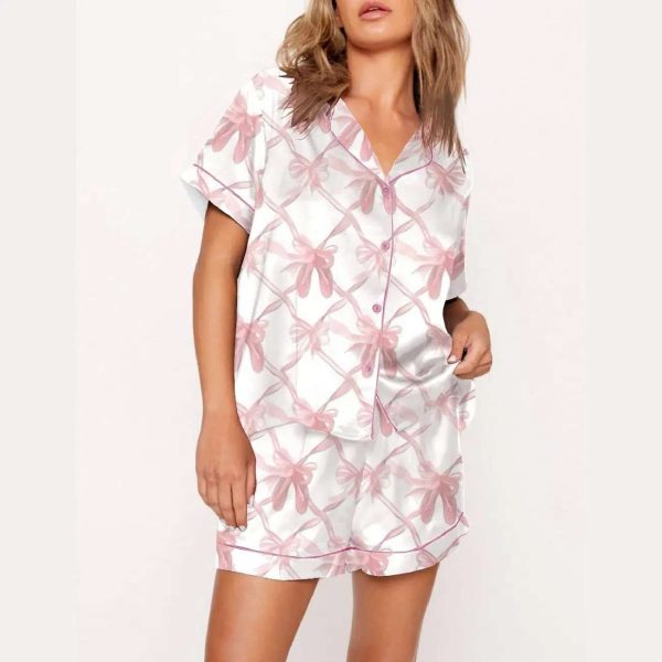 Pink Bow Print Pajama Set