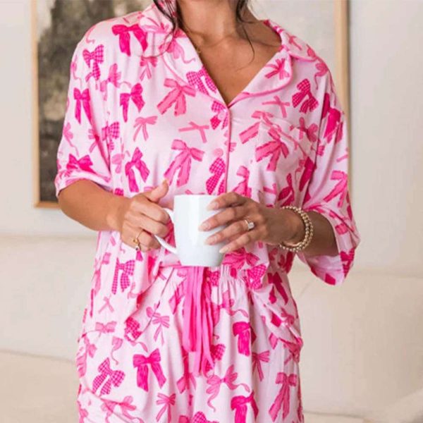 Pink Sweet Bow Print Pajama Set