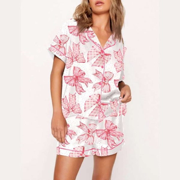 Pink Valentine’s Day Bows Print Pajama Set