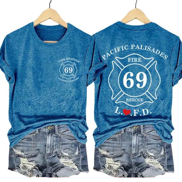 Retro LAFD Fire Station 69 Pacific Palisades Print T-Shirt