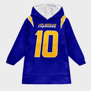 Chargers Herbert 10 Football Blanket Hoodie