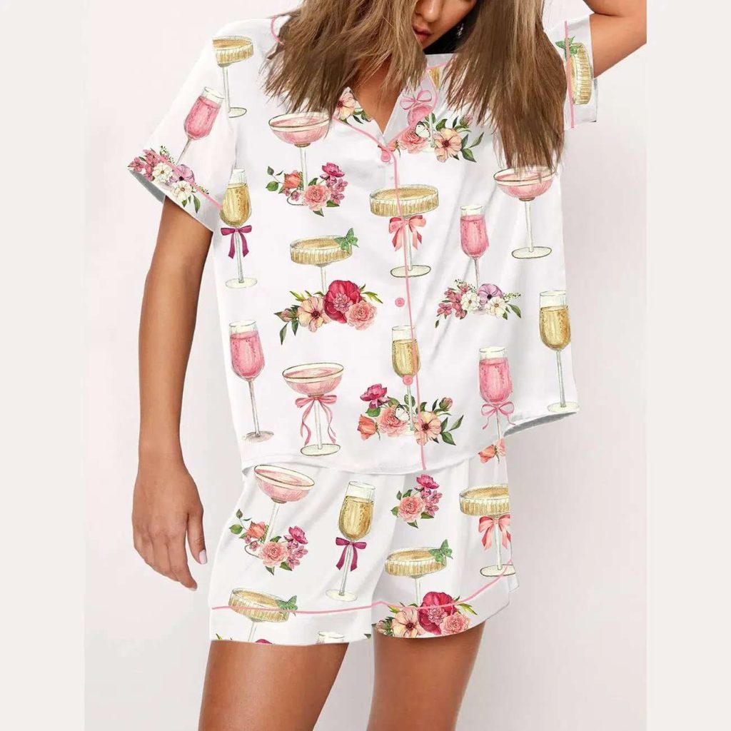 Valentine Petals And Prosecco Watercolor Pajama Set